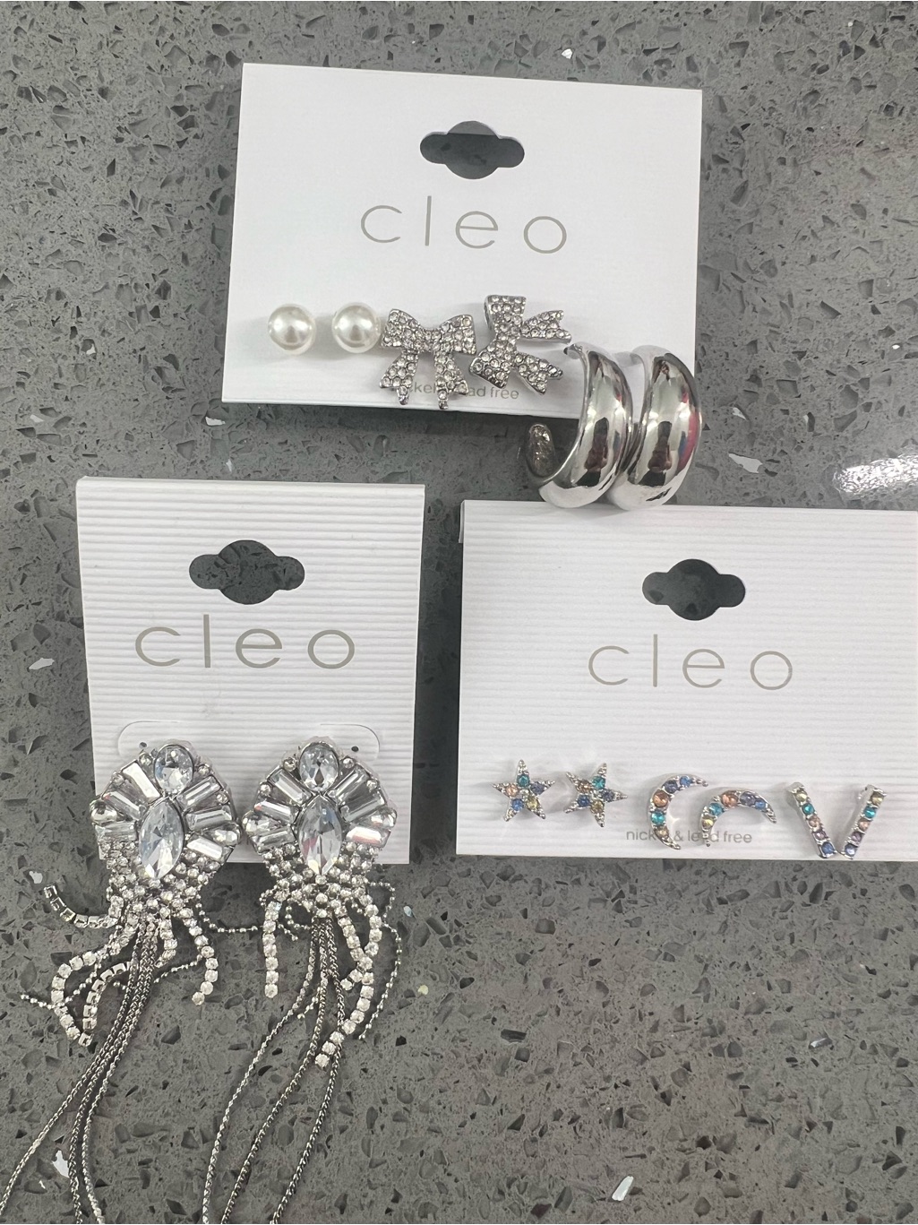 Cleo Silver / Chrome Rhinestone & Pearl Jewellery Earring Sets - Silver